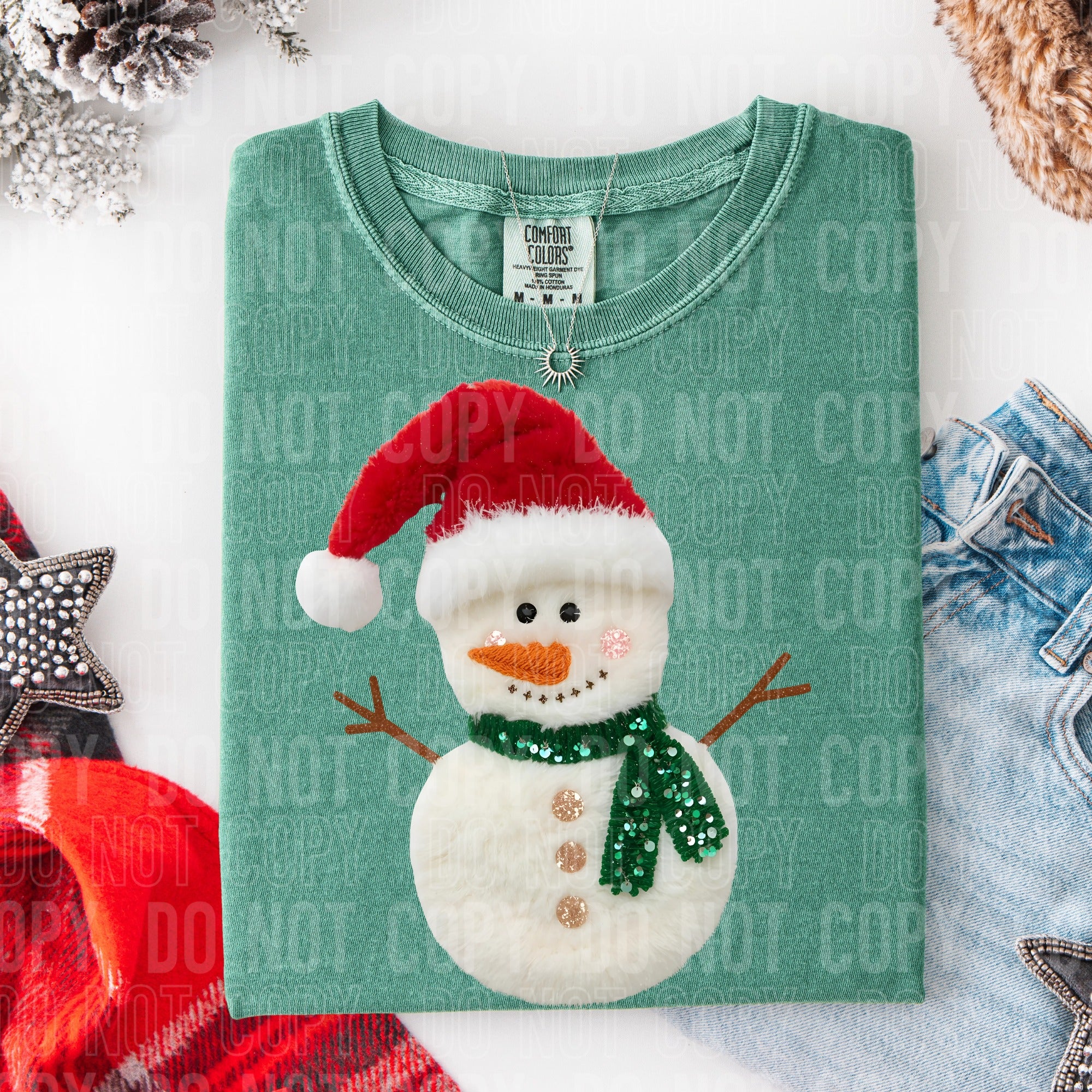 Snow Man Green Scarf