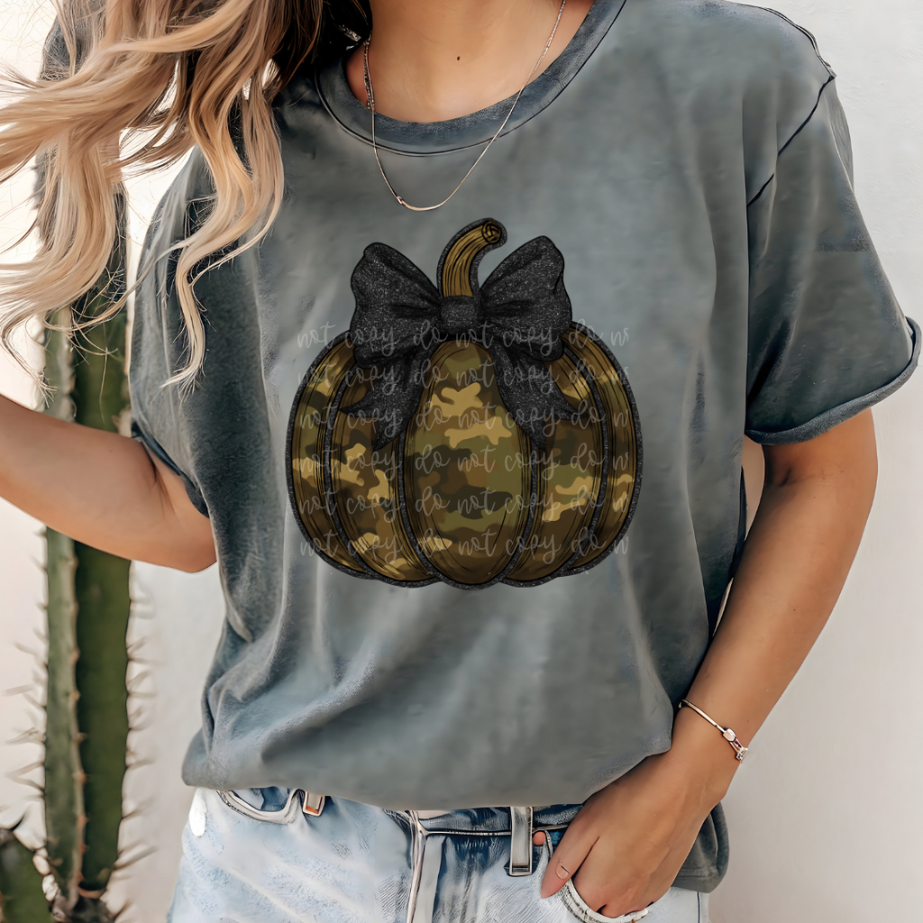Camo Pumpkin Black Bow