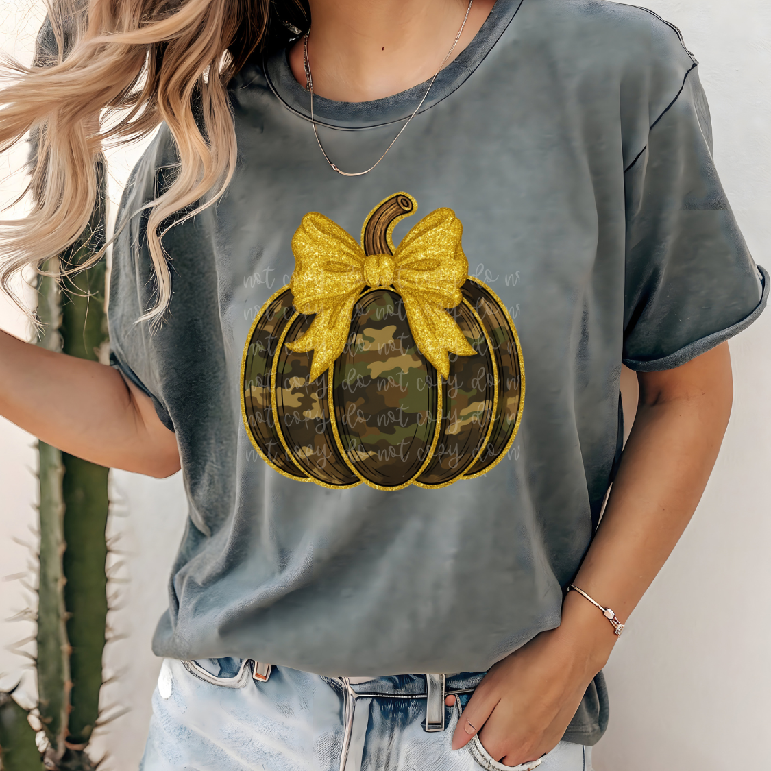 Camo Pumpkin  Yellow Bow